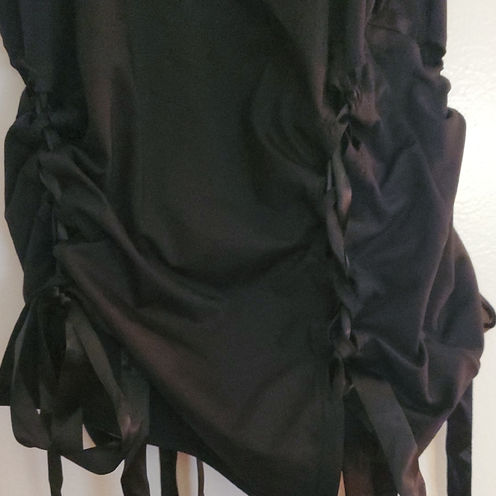 Lioness Designer Brand Black Ruched Tank Top With Ribbon Ties In Front And Back - Picture 6 of 8